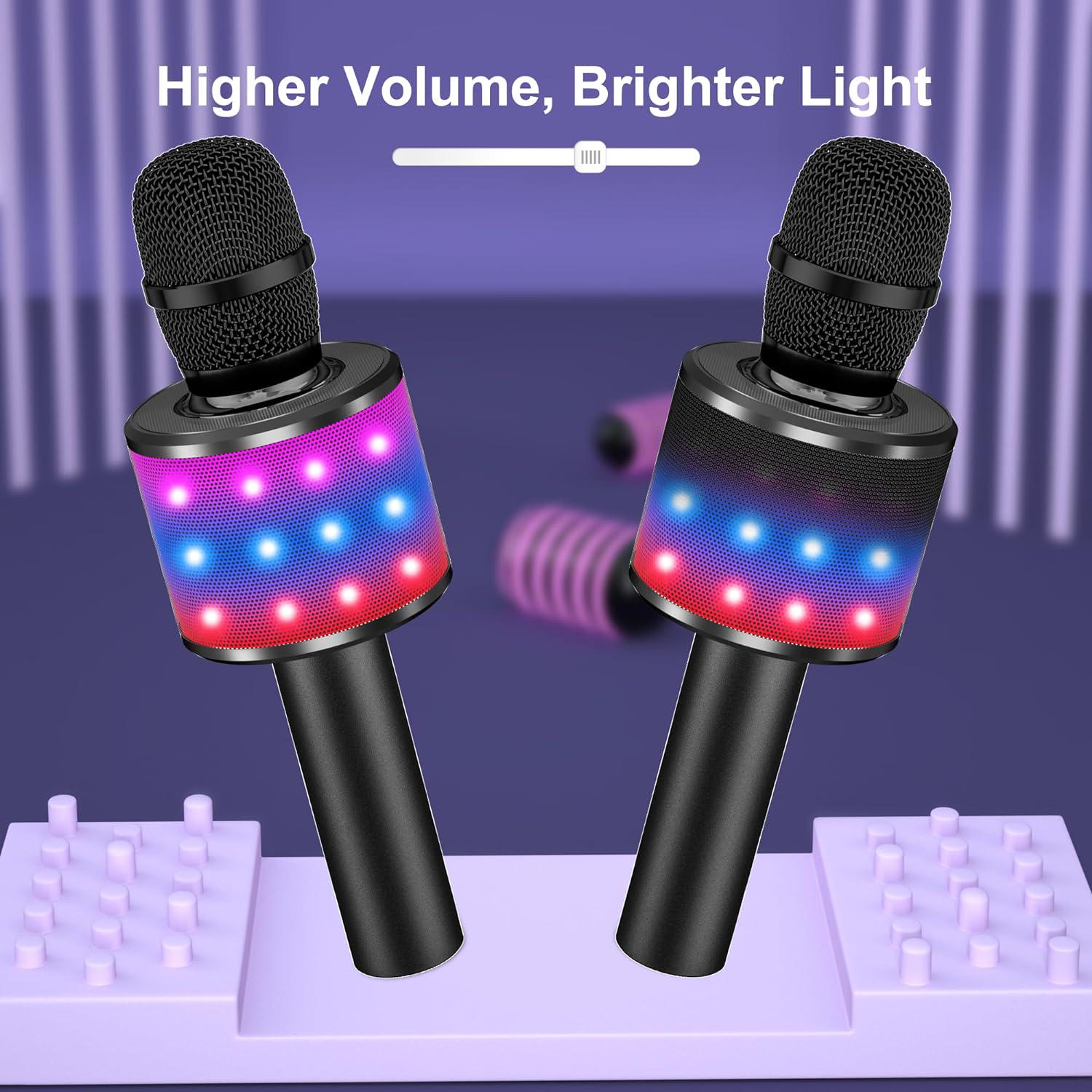 BONAOK Bluetooth Wireless Karaoke Microphone With LED Lights,4-in-1 Portable Handheld Mic With Speaker Karaoke Player Singing Home Party Toys Birthday Gift For Kids Adults Boys Girls Q78(Black),767550652379