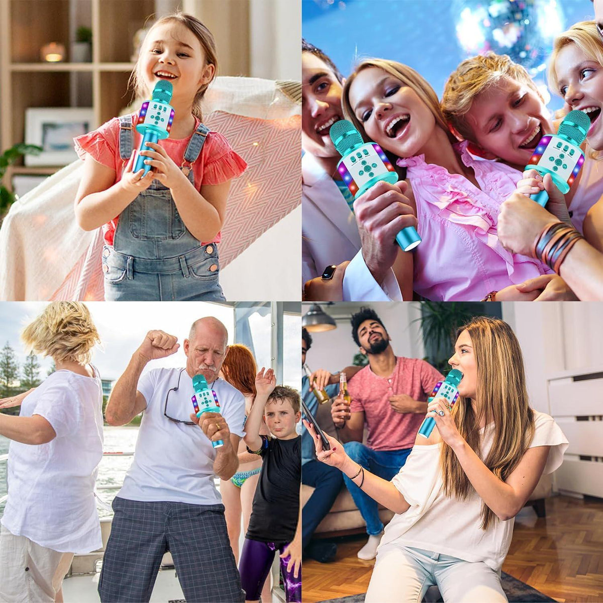 BONAOK Bluetooth Wireless Karaoke Microphone With LED Lights,4-in-1 Portable Handheld Mic With Speaker Karaoke Player For Singing Home Party Toys Birthday Gift For Kids Adults Girls Q78(Ice Blue),