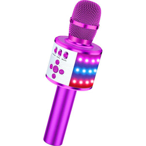 BONAOK Bluetooth Wireless Karaoke Microphone With LED Lights,4-in-1 Portable Handheld Mic With Speaker Karaoke Player For Singing Home Party Toys Birthday Gift For Kids Adults Girls Q78(Purple),