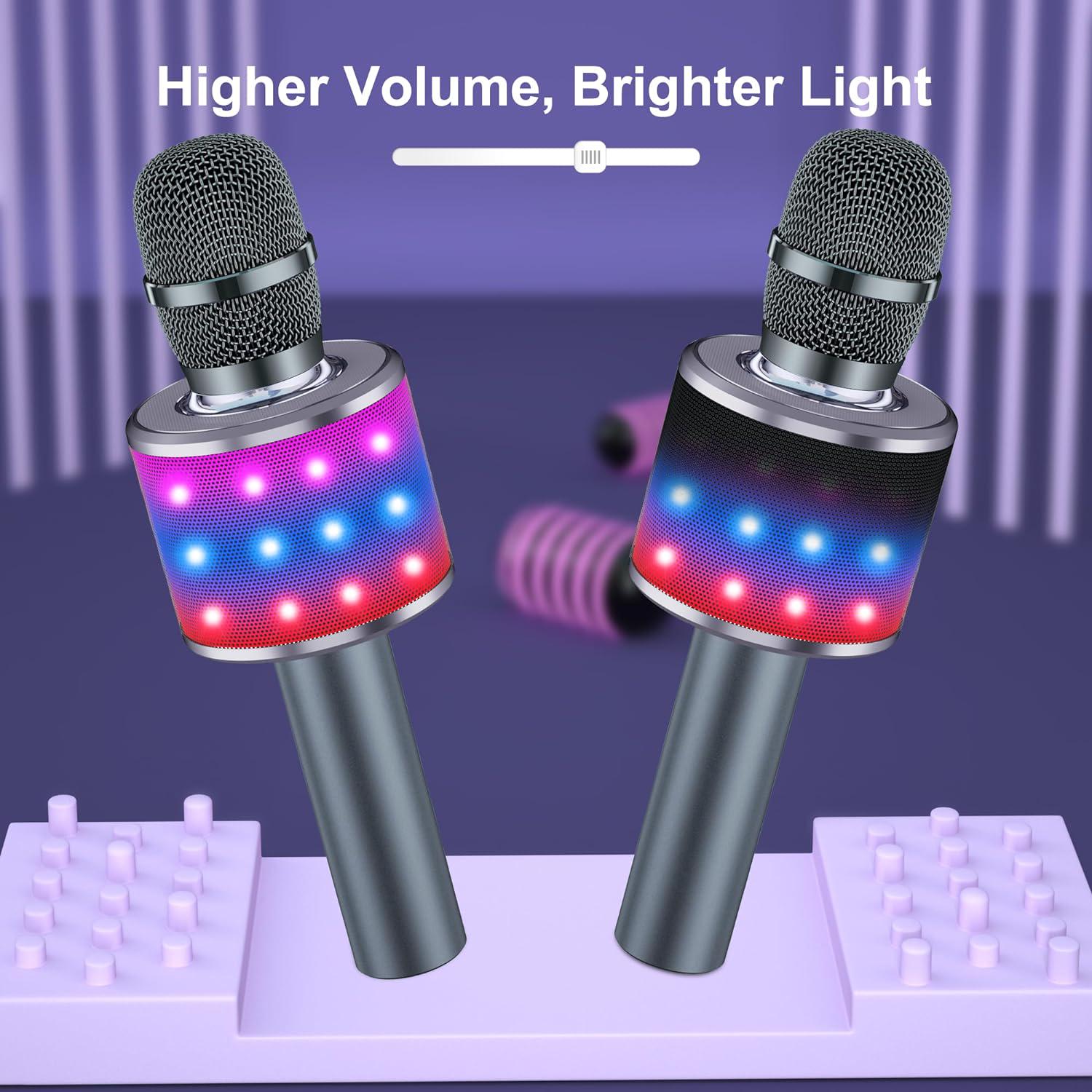 BONAOK Bluetooth Wireless Karaoke Microphone With LED Lights,4-in-1 Portable Handheld Mic With Speaker Karaoke Player For Singing Home Party Birthday Gift For Kids Adults Girls Q78(Space Gray),645249270212