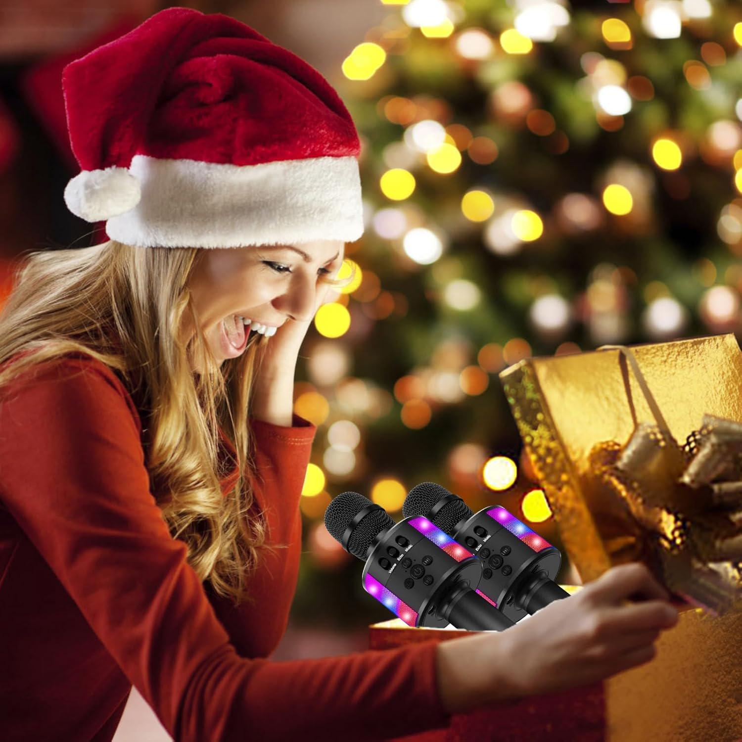 BONAOK Bluetooth Wireless Karaoke Microphone With LED Lights,4-in-1 Portable Handheld Mic With Speaker Karaoke Player Singing Home Party Toys Birthday Gift For Kids Adults Boys Girls Q78(Black),767550652379