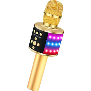 BONAOK Bluetooth Wireless Karaoke Microphone With LED Lights,4-in-1 Portable Handheld Mic With Speaker Karaoke Player For Singing Home Party Toys Birthday Gift For Kids Adults Girls Q78(Gold),645249270199