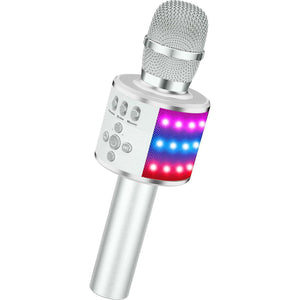 BONAOK Bluetooth Wireless Karaoke Microphone With LED Lights,4-in-1 Portable Handheld Mic With Speaker Karaoke Player Singing Home Party Toys Birthday Gift For Kids Adults Boys Girls Q78(Silver),767550652362