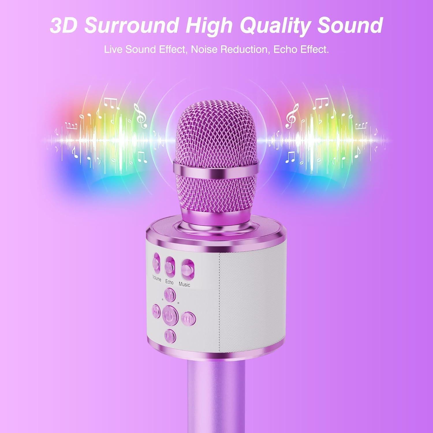 BONAOK Kids Karaoke Microphone Bluetooth Wireless Mic For Adults Singing Microphones With Speaker Disco Light Echo Sound Portable For Home Party Outdoor Gift Toys Q78(Light Purple),