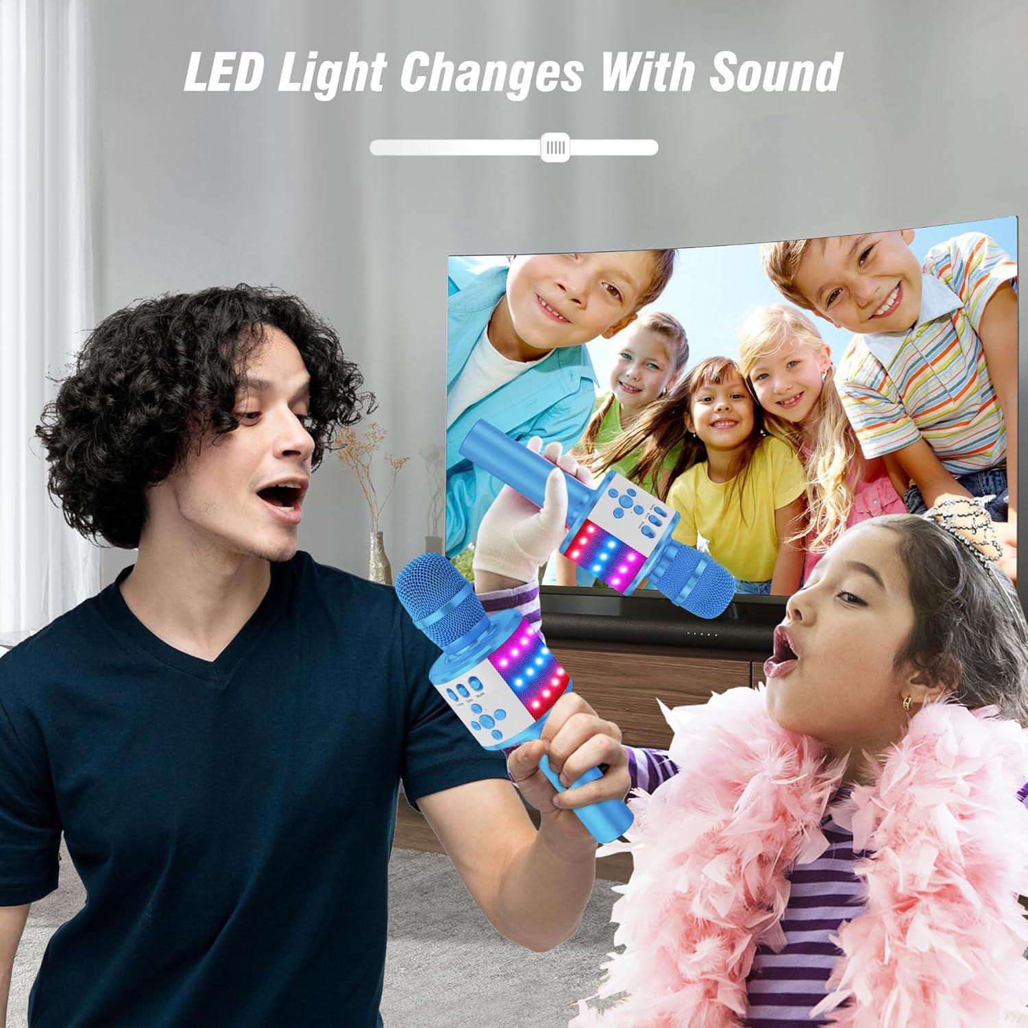 BONAOK Kids Karaoke Microphone Bluetooth Wireless Mic For Adults Singing Microphones With Speaker Disco Light Echo Sound Portable For Home Party Outdoor Gift Toys Q78(Blue),