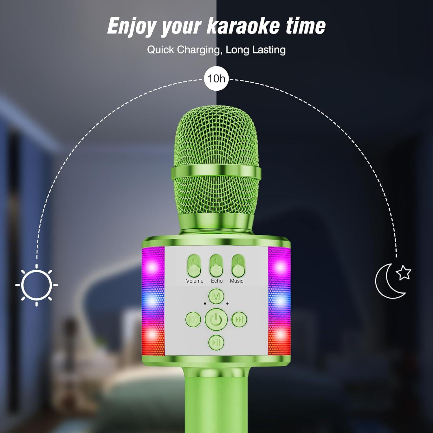 BONAOK Kids Karaoke Microphone Bluetooth Wireless Mic For Adults Singing Microphones With Speaker Disco Light Echo Sound Portable For Home Party Outdoor Gift Toys Q78(Light Green),645249270380