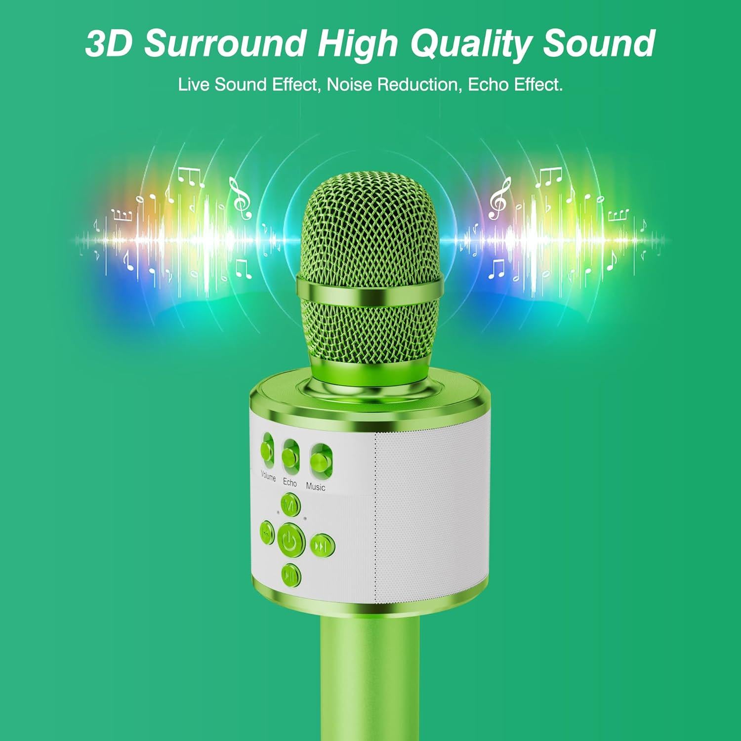 BONAOK Kids Karaoke Microphone Bluetooth Wireless Mic For Adults Singing Microphones With Speaker Disco Light Echo Sound Portable For Home Party Outdoor Gift Toys Q78(Light Green),645249270380