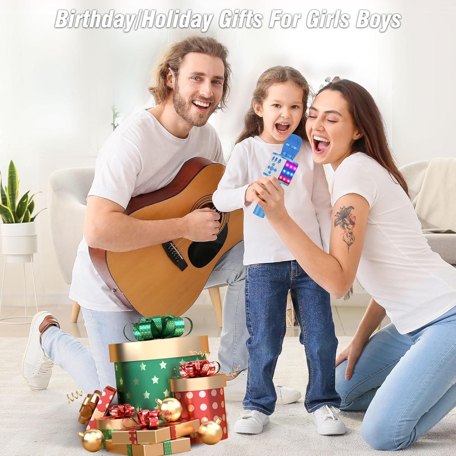 BONAOK Kids Karaoke Microphone Bluetooth Wireless Mic For Adults Singing Microphones With Speaker Disco Light Echo Sound Portable For Home Party Outdoor Gift Toys Q78(Blue),