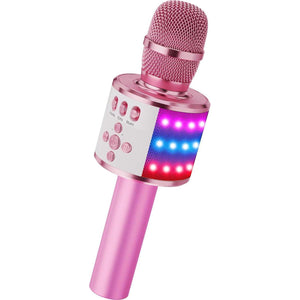 BONAOK Kids Karaoke Microphone Bluetooth Wireless Mic For Adults Singing Microphones With Speaker Disco Light Echo Sound Portable For Home Party Outdoor Gift Toys Q78(Light Pink),