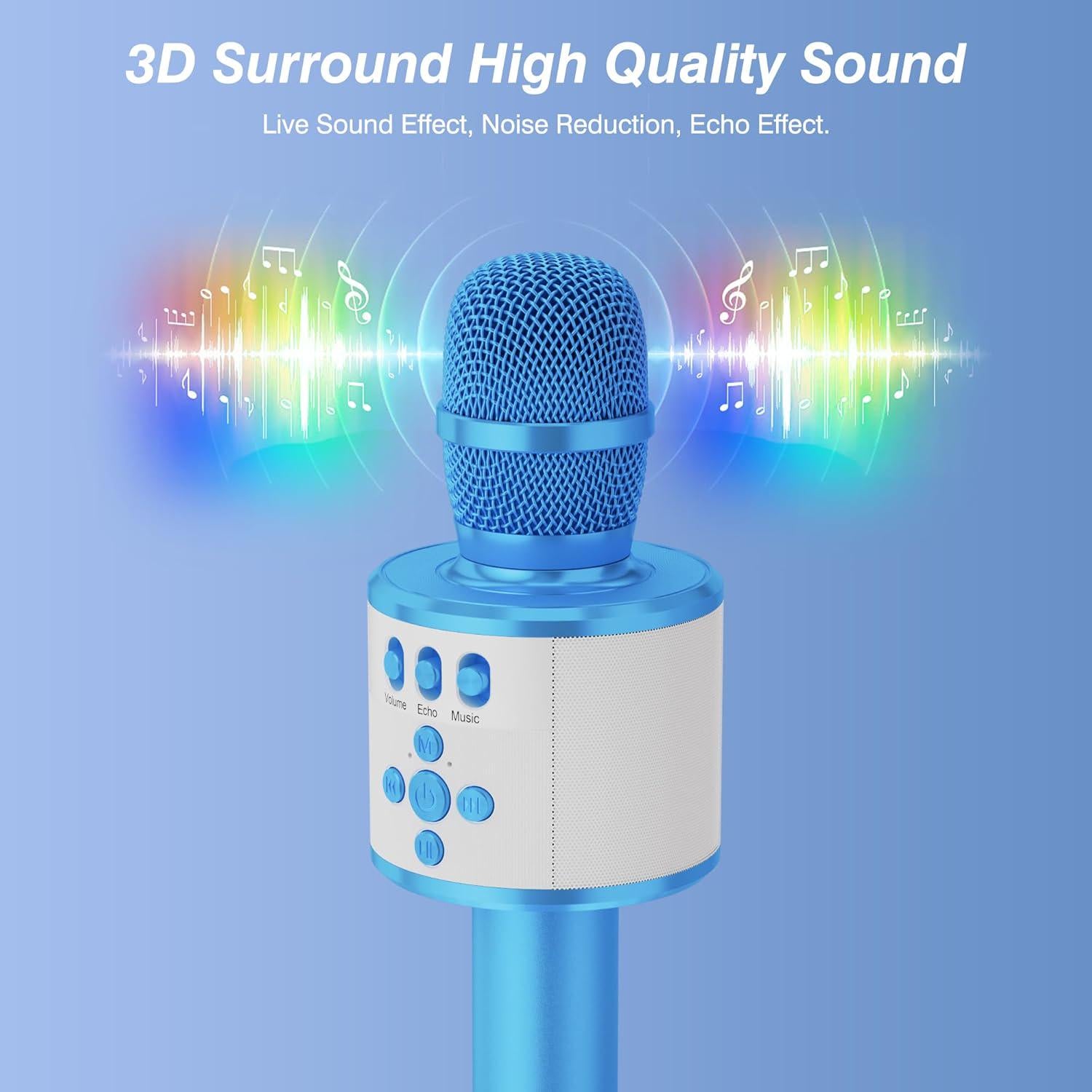 BONAOK Kids Karaoke Microphone Bluetooth Wireless Mic For Adults Singing Microphones With Speaker Disco Light Echo Sound Portable For Home Party Outdoor Gift Toys Q78(Blue),