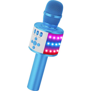BONAOK Kids Karaoke Microphone Bluetooth Wireless Mic For Adults Singing Microphones With Speaker Disco Light Echo Sound Portable For Home Party Outdoor Gift Toys Q78(Blue),