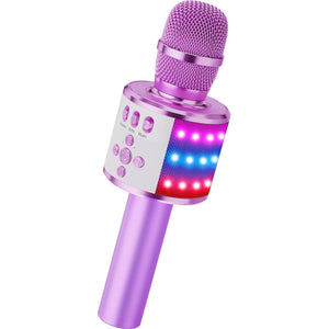 BONAOK Kids Karaoke Microphone Bluetooth Wireless Mic For Adults Singing Microphones With Speaker Disco Light Echo Sound Portable For Home Party Outdoor Gift Toys Q78(Light Purple),
