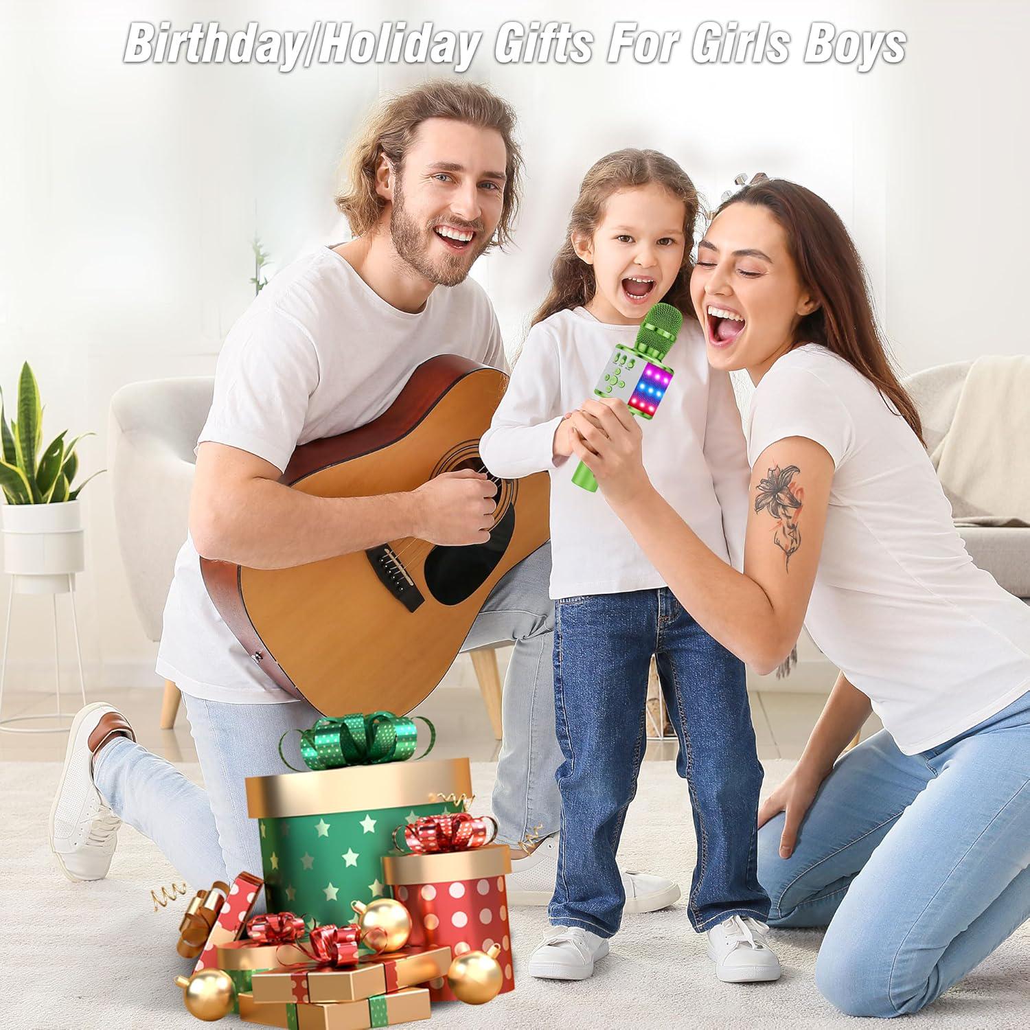 BONAOK Kids Karaoke Microphone Bluetooth Wireless Mic For Adults Singing Microphones With Speaker Disco Light Echo Sound Portable For Home Party Outdoor Gift Toys Q78(Light Green),645249270380