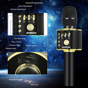 BONAOK Wireless Bluetooth Karaoke Microphone, 3-in-1 Portable Handheld Mic Speaker Machine For All Smartphones, Gifts To Girls Boys Kids Adults All Age Q37(Black Gold),645249270076