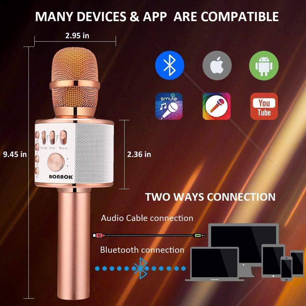 BONAOK Wireless Bluetooth Karaoke Microphone,3-in-1 Portable Handheld Karaoke Mic Speaker Machine Home Party Birthday For All Smartphones PC(Q37 Rose Gold),645249270045
