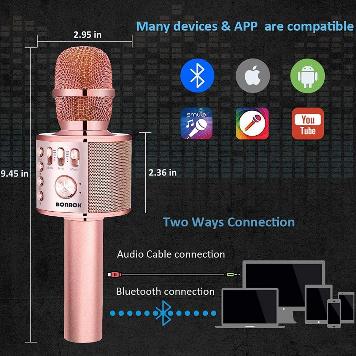 BONAOK Wireless Bluetooth Karaoke Microphone, 3-in-1 Portable Handheld Mic Speaker Machine For All Smartphones,Gifts To Girls Kids Adults All Age Q37(Champagne),
