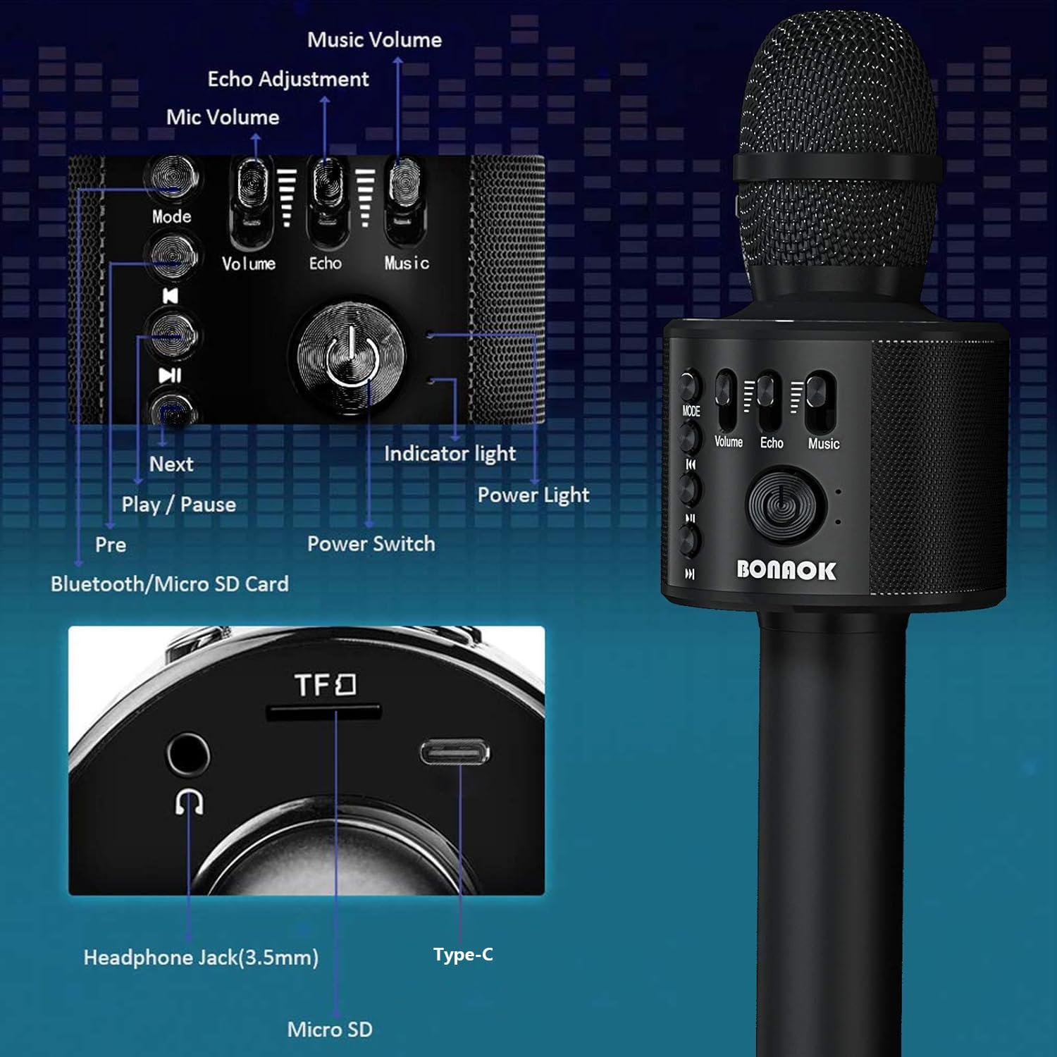 BONAOK Wireless Bluetooth Karaoke Microphone,3-in-1 Portable Handheld Karaoke Mic Speaker Machine Home Party Birthday For All Smartphones Q37 (Black),645249270113