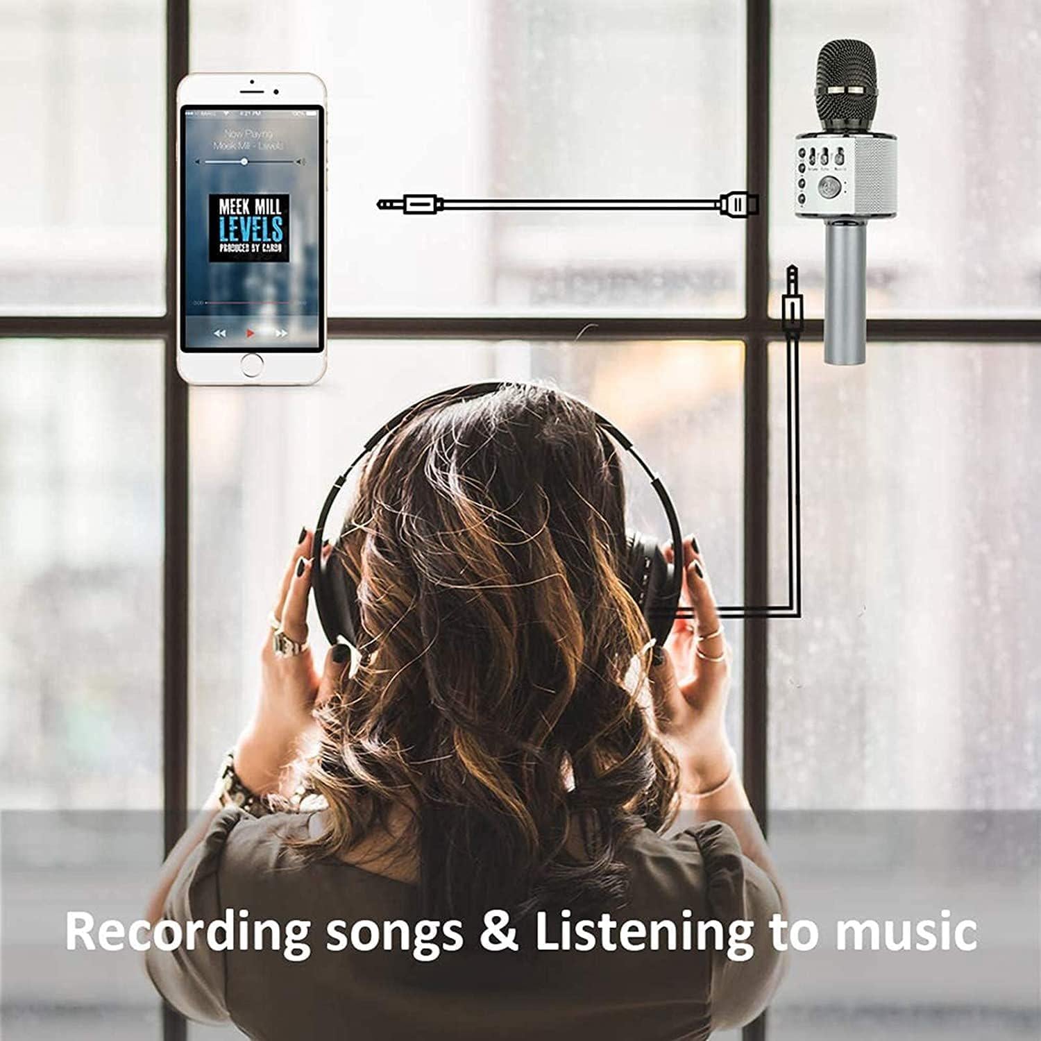 BONAOK Wireless Bluetooth Karaoke Microphone,3-in-1 Portable Handheld Karaoke Mic Speaker Machine Home Party Birthday For All Smartphones Q37 (Space Gray),