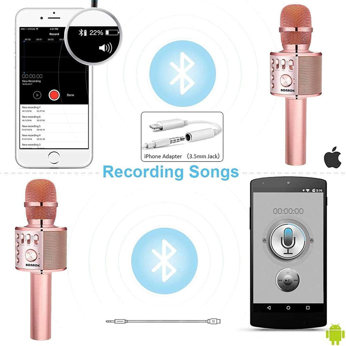 BONAOK Wireless Bluetooth Karaoke Microphone, 3-in-1 Portable Handheld Mic Speaker Machine For All Smartphones,Gifts To Girls Kids Adults All Age Q37(Champagne),
