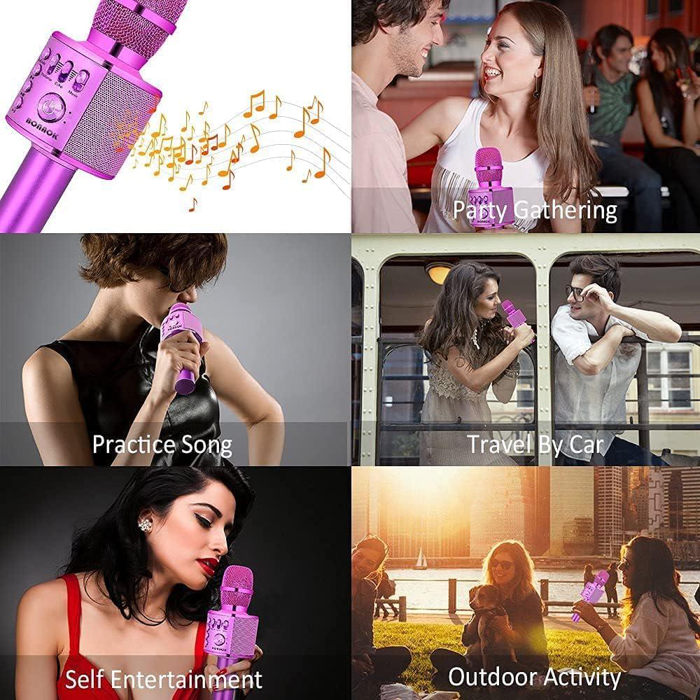 BONAOK Wireless Bluetooth Karaoke Microphone,3-in-1 Portable Handheld Karaoke Mic Speaker Machine Birthday Home Party For PC Or All Smartphone (Q37 Purple),
