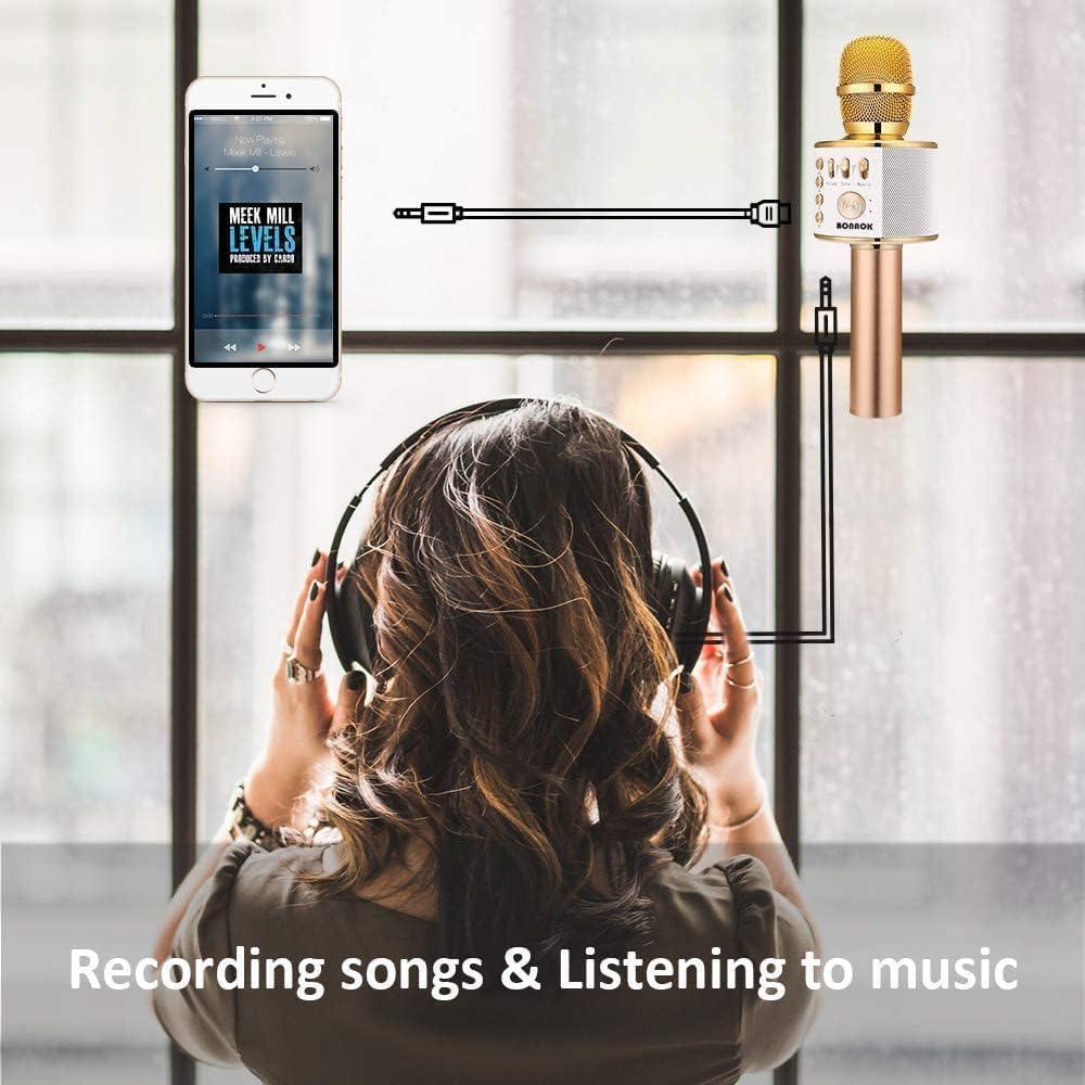 BONAOK Wireless Bluetooth Karaoke Microphone, 3-in-1 Portable Handheld Mic Speaker Machine For All Smartphones,Gifts For Girls Boys Kids Adults All Age Q37(Gold),645249270229
