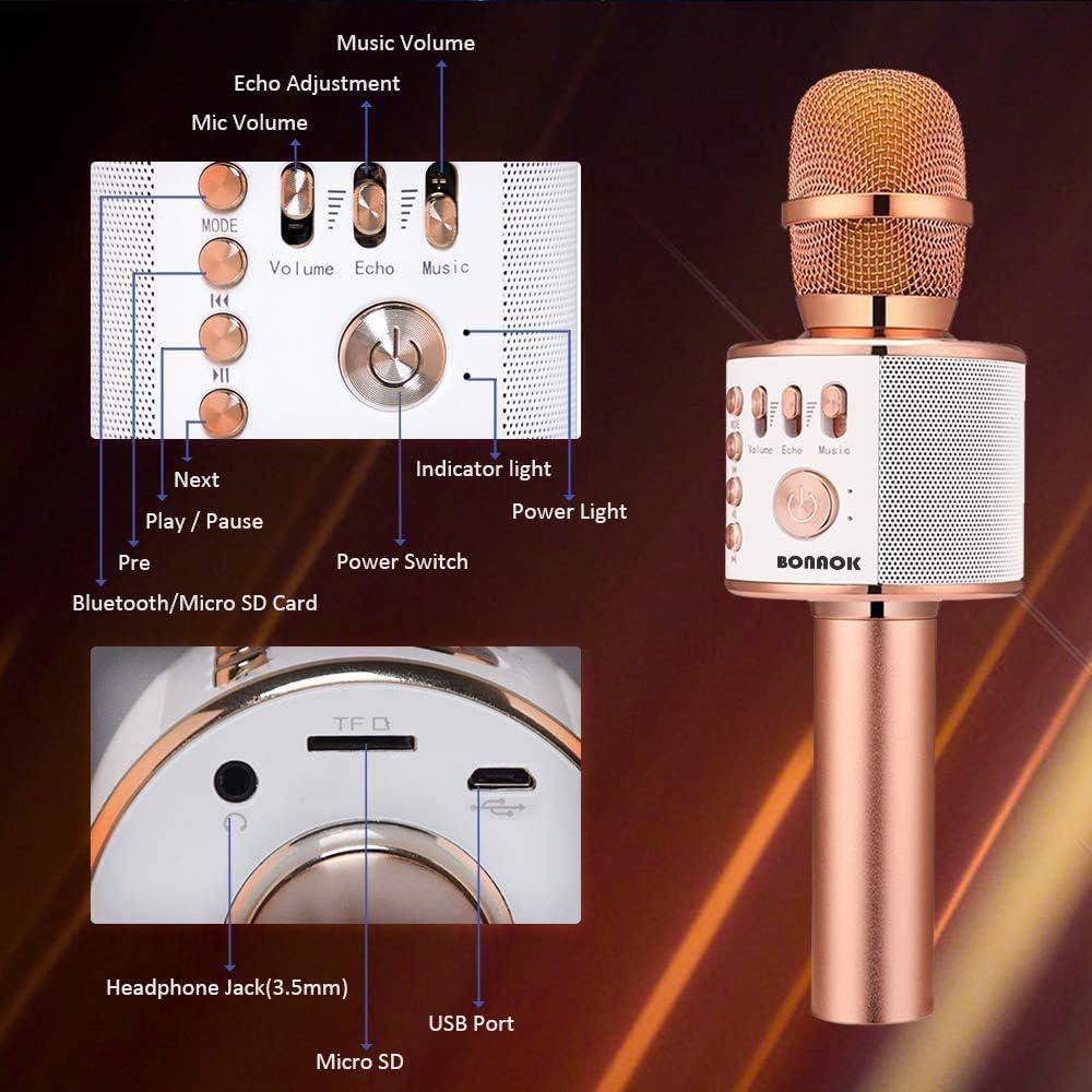 BONAOK Wireless Bluetooth Karaoke Microphone,3-in-1 Portable Handheld Karaoke Mic Speaker Machine Home Party Birthday For All Smartphones PC(Q37 Rose Gold),645249270045