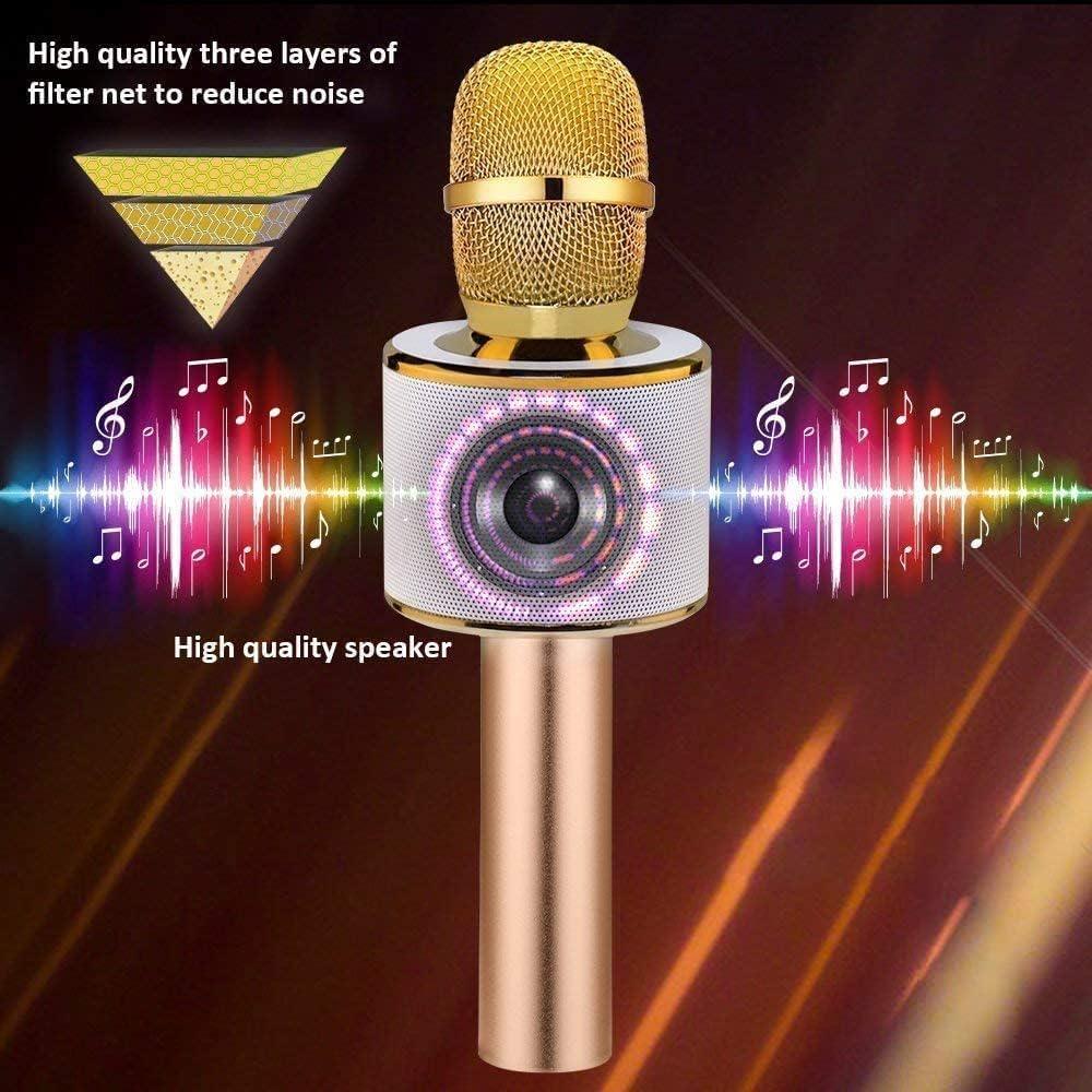 BONAOK Wireless Bluetooth Karaoke Microphone, 3-in-1 Portable Handheld Mic Speaker Machine For All Smartphones,Gifts For Girls Boys Kids Adults All Age Q37(Gold),645249270229