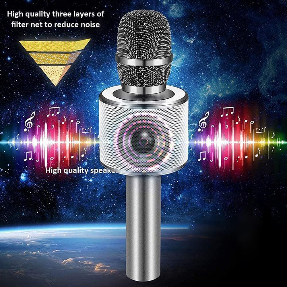BONAOK Wireless Bluetooth Karaoke Microphone,3-in-1 Portable Handheld Karaoke Mic Speaker Machine Home Party Birthday For All Smartphones Q37 (Space Gray),