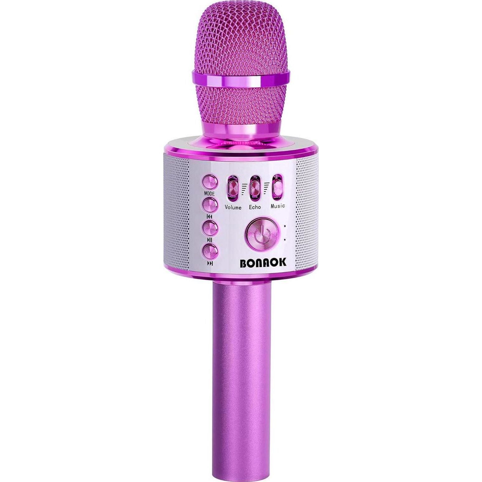 BONAOK Wireless Bluetooth Karaoke Microphone, Portable Toy Microphone For Singing, Gifts To Girls Boys Kids Adults All Age Q37 Bright Purple,