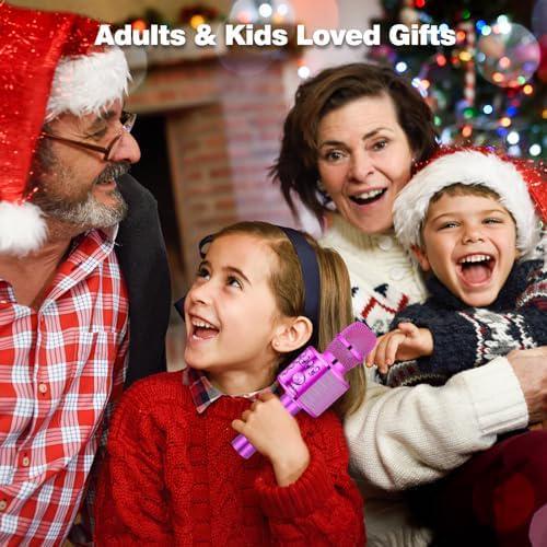 BONAOK Wireless Bluetooth Karaoke Microphone,3-in-1 Portable Handheld Karaoke Mic Speaker Machine Birthday Home Party For PC Or All Smartphone (Q37 Purple),