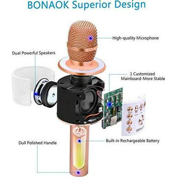 BONAOK Wireless Bluetooth Karaoke Microphone,3-in-1 Portable Handheld Karaoke Mic Speaker Machine Home Party Birthday For All Smartphones PC(Q37 Rose Gold),645249270045