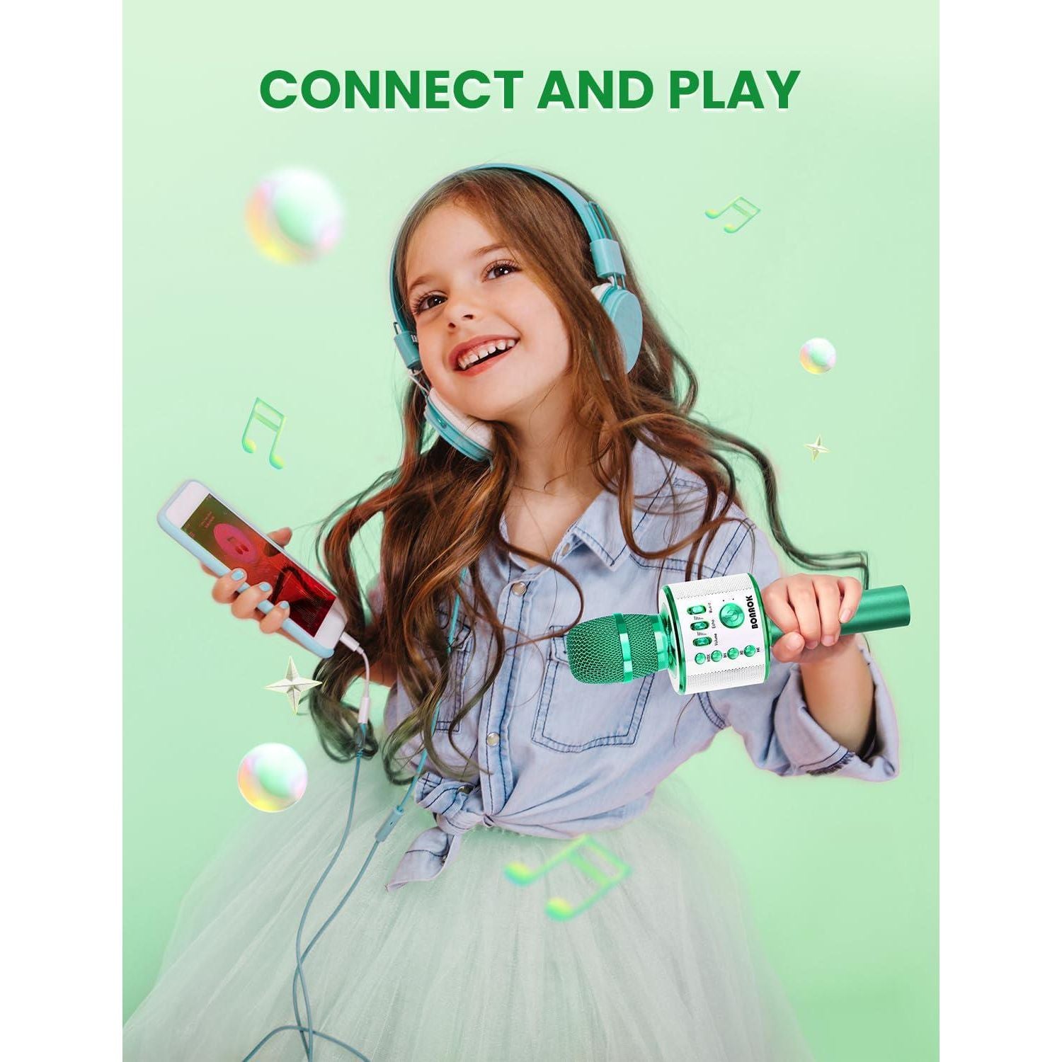 BONAOK Wireless Bluetooth Karaoke Microphone, 3-in-1 Portable Handheld Mic Speaker For All Smartphones, Gifts For Boys Kids Adults All Age Q37(Green),