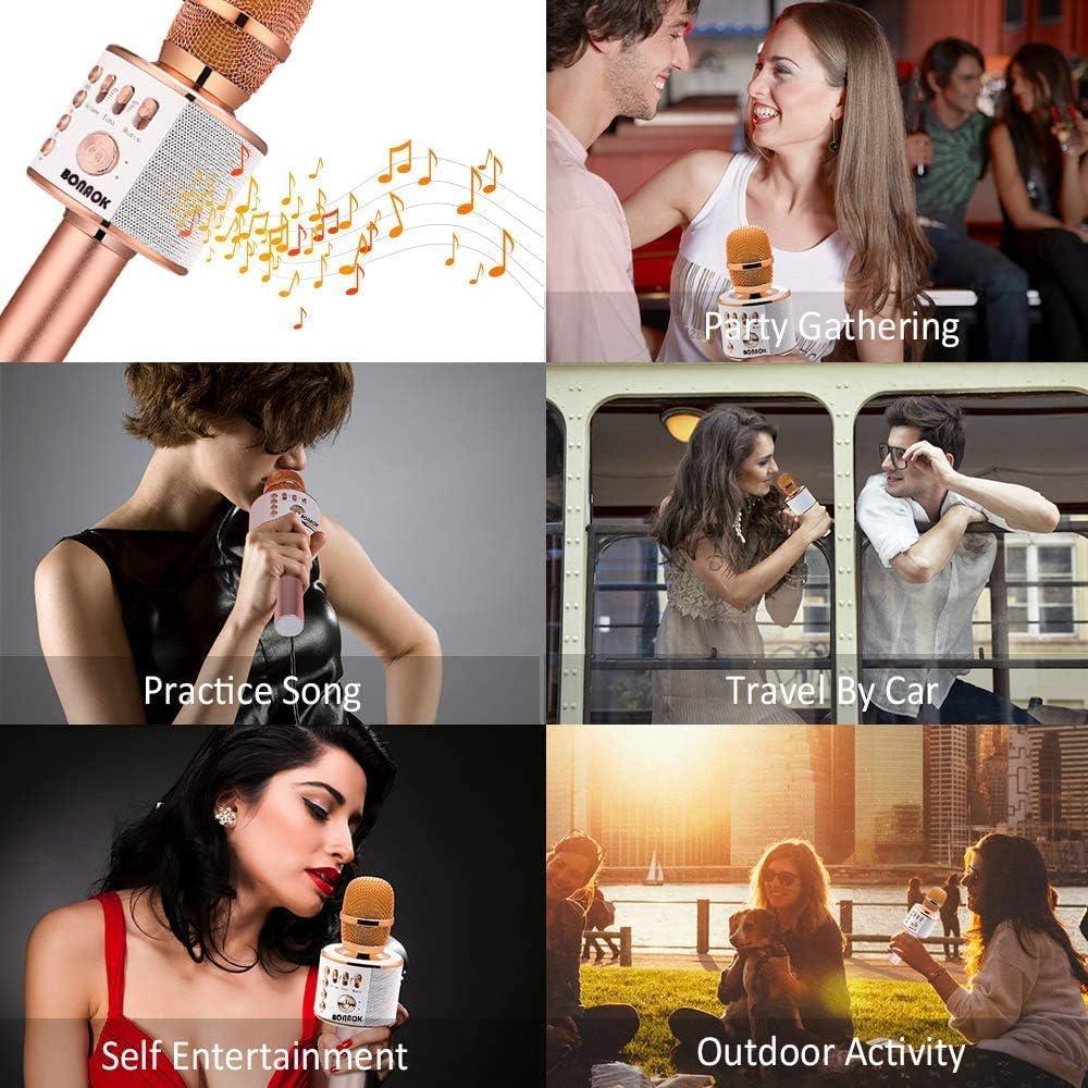 BONAOK Wireless Bluetooth Karaoke Microphone,3-in-1 Portable Handheld Karaoke Mic Speaker Machine Home Party Birthday For All Smartphones PC(Q37 Rose Gold),645249270045
