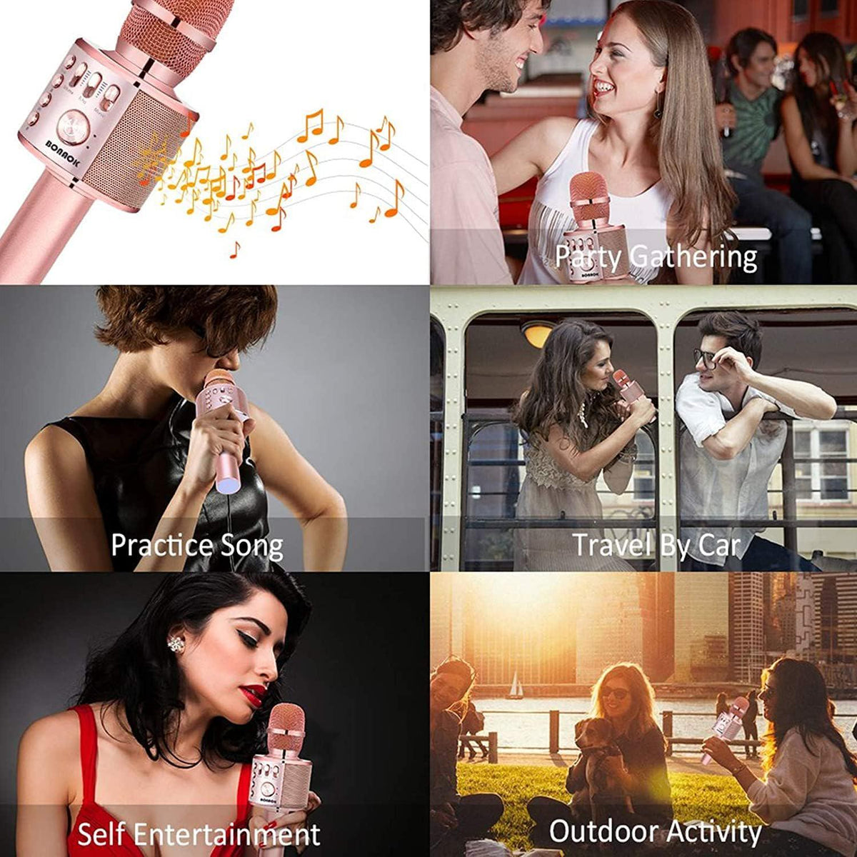 BONAOK Wireless Bluetooth Karaoke Microphone, 3-in-1 Portable Handheld Mic Speaker Machine For All Smartphones,Gifts To Girls Kids Adults All Age Q37(Champagne),
