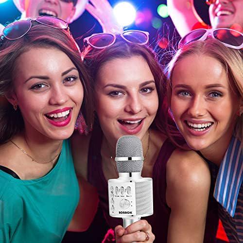 BONAOK Wireless Bluetooth Karaoke Microphone,3-in-1 Portable Handheld Mic Speaker For All Smartphones,Gifts For Kids Adults All Age Q37(Silver),