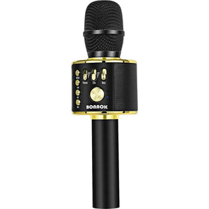 BONAOK Wireless Bluetooth Karaoke Microphone, 3-in-1 Portable Handheld Mic Speaker Machine For All Smartphones, Gifts To Girls Boys Kids Adults All Age Q37(Black Gold),645249270076