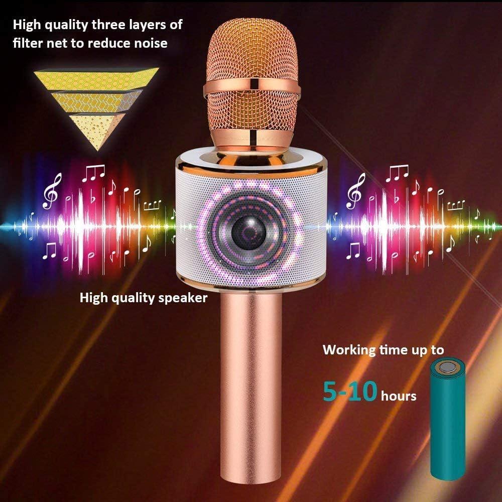 BONAOK Wireless Bluetooth Karaoke Microphone,3-in-1 Portable Handheld Karaoke Mic Speaker Machine Home Party Birthday For All Smartphones PC(Q37 Rose Gold),645249270045