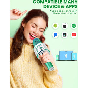 BONAOK Wireless Bluetooth Karaoke Microphone, 3-in-1 Portable Handheld Mic Speaker For All Smartphones, Gifts For Boys Kids Adults All Age Q37(Green),