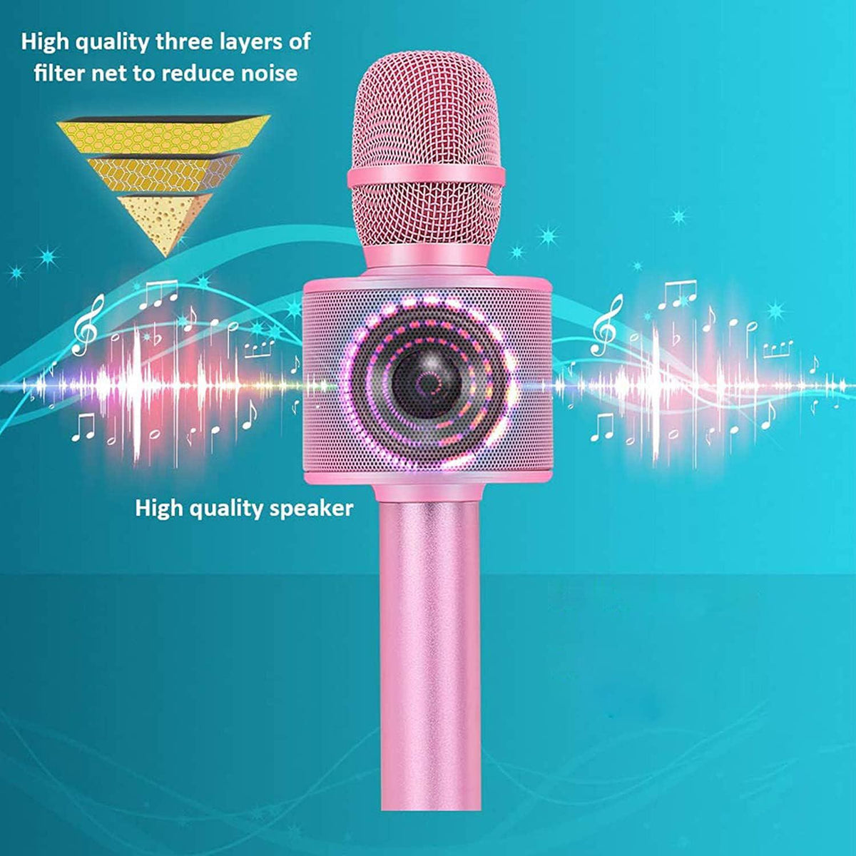 BONAOK Wireless Bluetooth Karaoke Microphone,3-in-1 Portable Handheld Karaoke Mic Speaker Machine Home Party Birthday For All Smartphones Q37 (P-Ink),