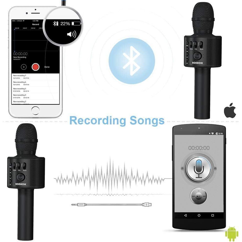 BONAOK Wireless Bluetooth Karaoke Microphone,3-in-1 Portable Handheld Karaoke Mic Speaker Machine Home Party Birthday For All Smartphones Q37 (Black),645249270113