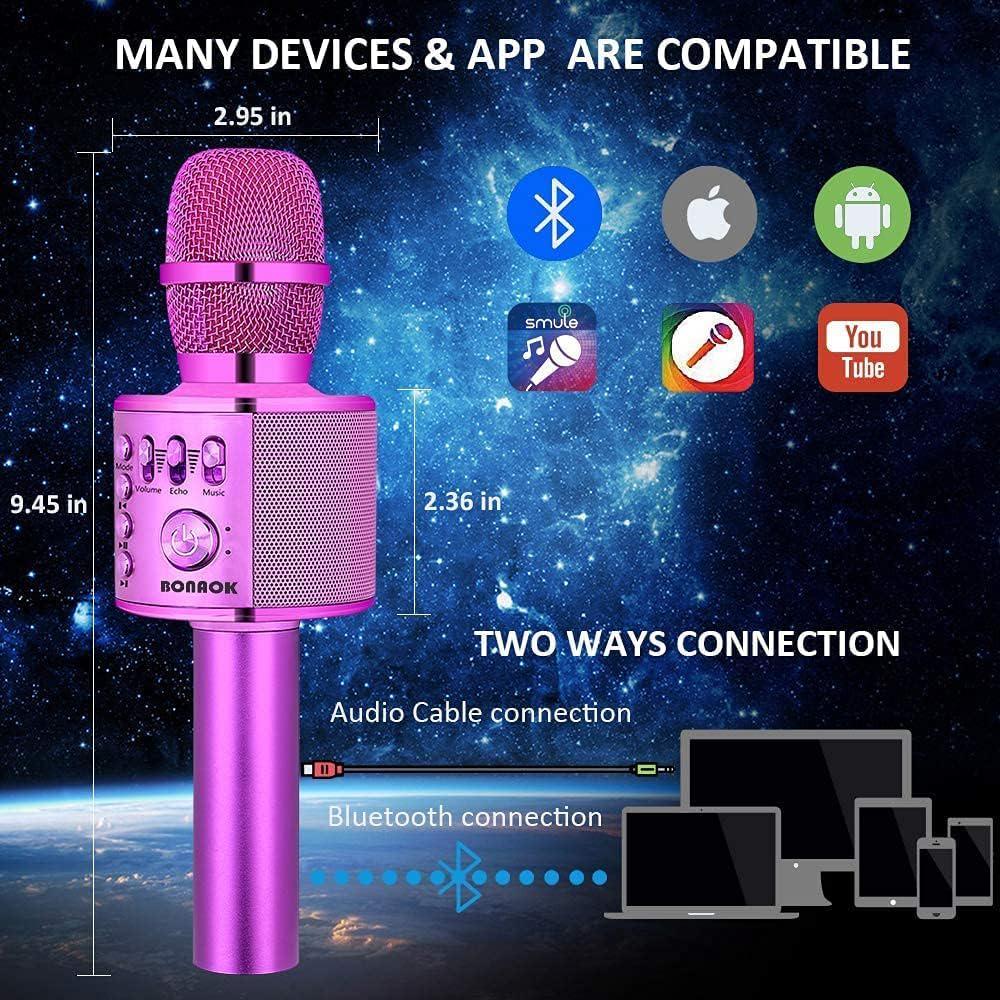 BONAOK Wireless Bluetooth Karaoke Microphone,3-in-1 Portable Handheld Karaoke Mic Speaker Machine Birthday Home Party For PC Or All Smartphone (Q37 Purple),