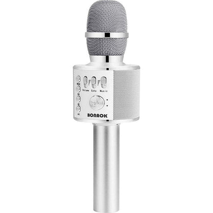 BONAOK Wireless Bluetooth Karaoke Microphone,3-in-1 Portable Handheld Mic Speaker For All Smartphones,Gifts For Kids Adults All Age Q37(Silver),