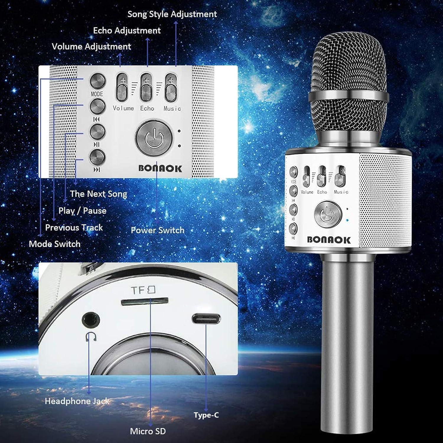 BONAOK Wireless Bluetooth Karaoke Microphone,3-in-1 Portable Handheld Karaoke Mic Speaker Machine Home Party Birthday For All Smartphones Q37 (Space Gray),