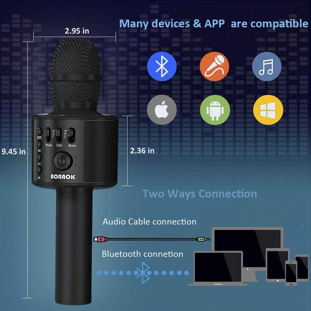 BONAOK Wireless Bluetooth Karaoke Microphone,3-in-1 Portable Handheld Karaoke Mic Speaker Machine Home Party Birthday For All Smartphones Q37 (Black),645249270113