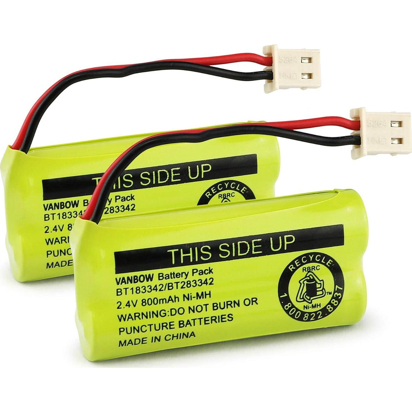 BT183342/BT283342 2.4V 800mAh Ni-MH Battery Pack, Compatible With AT&T VTech Cordless Phone Batteries BT166342/BT266342 BT162342/BT262342 CS6709 CS6609 CS6509 CS6409 EL52100 EL50003 (Pack 2),