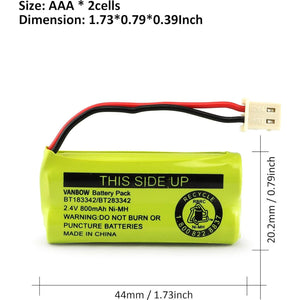 BT183342/BT283342 2.4V 800mAh Ni-MH Battery Pack, Compatible With AT&T VTech Cordless Phone Batteries BT166342/BT266342 BT162342/BT262342 CS6709 CS6609 CS6509 CS6409 EL52100 EL50003 (Pack 2),