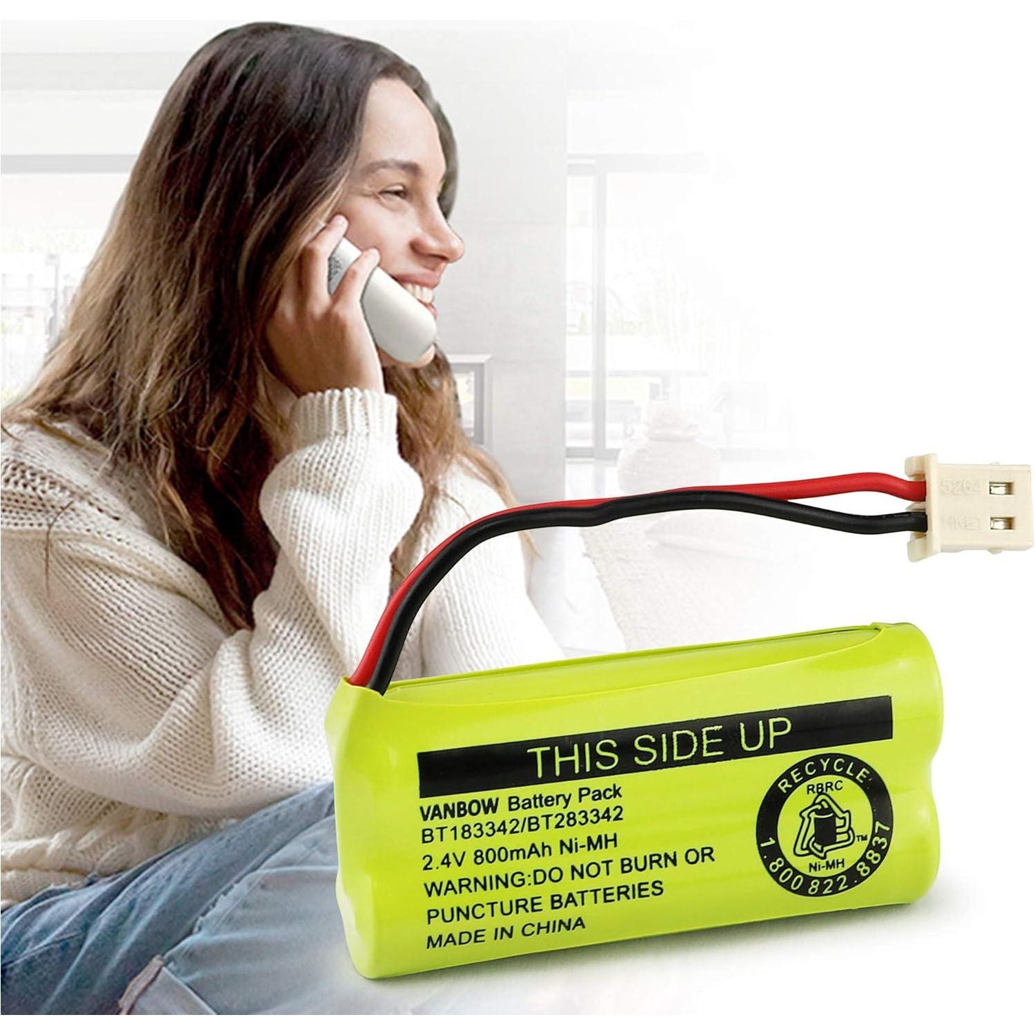 BT183342/BT283342 2.4V 800mAh Ni-MH Battery Compatible With AT&T VTech Cordless Phone Batteries BT166342/BT266342 BT162342/BT262342 CS6709 CS6609 CS6509 CS6409 EL52100 EL50003 (Pack 8),