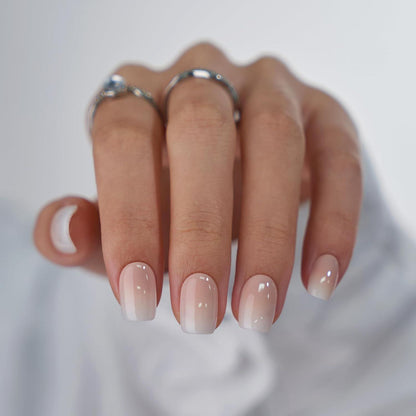 BTArtbox BTArtbox Square Ombre Press On Nails -Soft Gel Press On Nails Short With Nail Glue, 15 Sizes - 30 Reusable Fake Nails Kit, Vanilla Cream