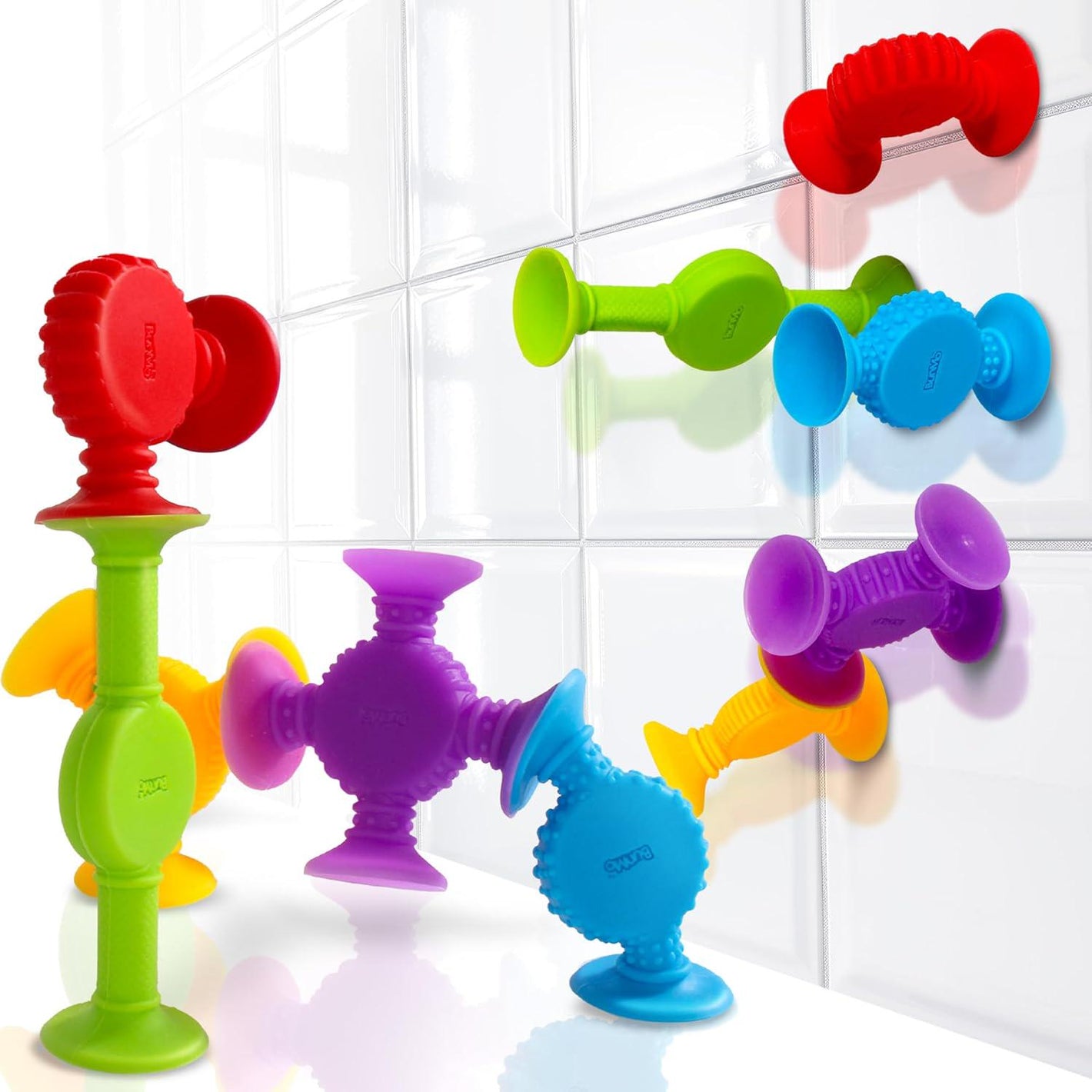BunMo Suction Bath Toys 10 Pack Connect Build Textured Sensory Toys for Fine Motor Skills and Bath Time Fun