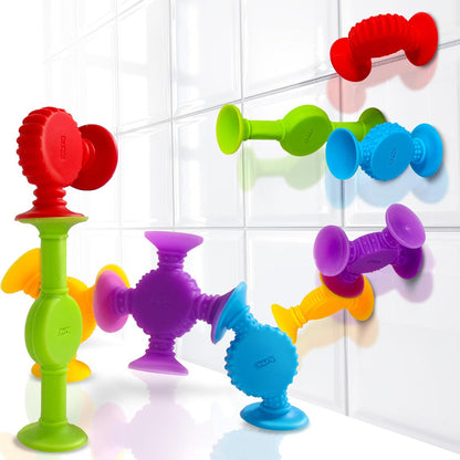 BunMo Suction Bath Toys 10 Pack Connect Build Textured Sensory Toys for Fine Motor Skills and Bath Time Fun